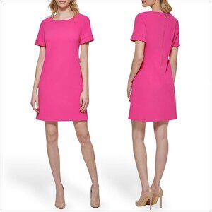 Tommy Hilfiger Hot Pink Scuba Crepe Ruffle Sleeve Stretch Dress Summer NWT New 8